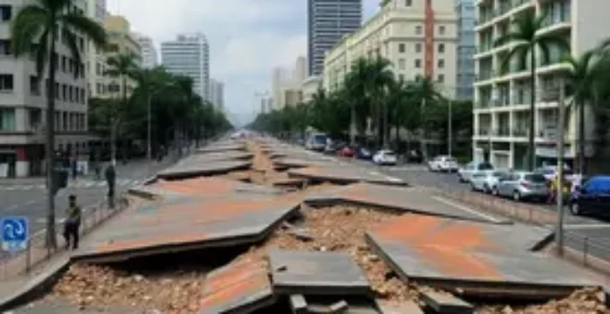afundamento na avenida 9 de Julho